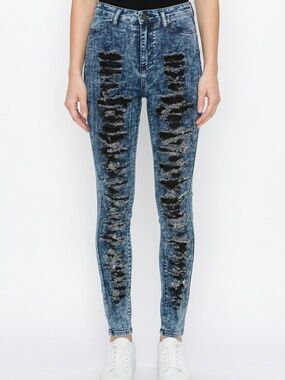 GJG DENIM | Acid Wash Distressed Jeans Fully Slashed Front Women’s Junior Size 5